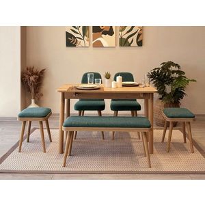 Set masa extensibila si 6 scaune, Vella, Vina Mini 03 1070, PAL, Stejar / Verde imagine