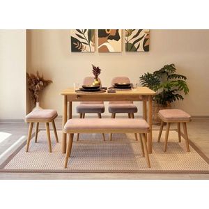 Set masa extensibila si 6 scaune, Vella, Vina Mini 03 0900, PAL, Stejar / Piatra imagine