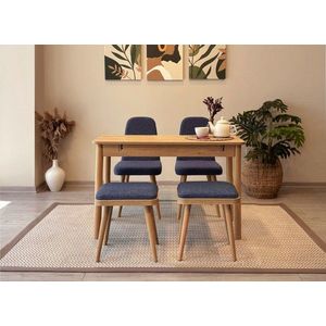 Set masa extensibila si 4 scaune, Vella, Vina Mini 02 1048, PAL, Stejar / Albastru închis imagine
