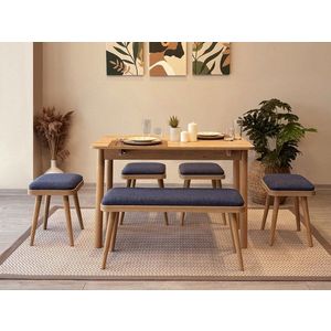 Set masa extensibila si 6 scaune, Vella, Vina Mini 06 1048, PAL, Stejar / Albastru închis imagine