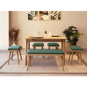 Set masa extensibila si 6 scaune, Vella, Vina Mini 06 1070, PAL, Stejar / Verde imagine