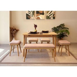 Set masa extensibila si 6 scaune, Vella, Vina Mini 06 0900, PAL, Stejar / Piatra imagine