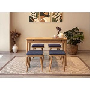 Set masa extensibila si 4 scaune, Vella, Vina Mini 05 1048, PAL, Stejar / Albastru închis imagine