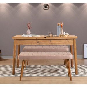 Set masa extensibila si 2 banci, Vella, Santiago 0900, PAL, Pin Atlantic / Piatră imagine