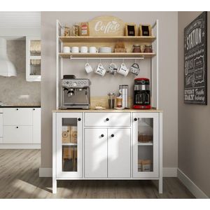 Dulap de bar pentru cafea, Cordelia, FRN-20075-1, 120x210x50 cm, PAL, Maro/Alb imagine