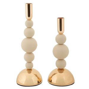 Set 2 suporturi de lumanare Bolly, Mauro Ferretti, 10x24 cm, 10x29.5 cm, fier, crem/auriu imagine