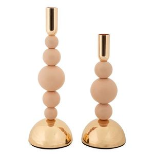 Set 2 suporturi de lumanare Bolly, Mauro Ferretti, 10x24 cm, 10x29.5 cm, fier, roz/auriu imagine