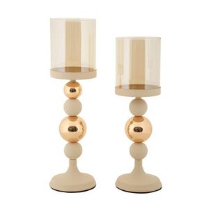 Set 2 suporturi de lumanare Glazed, Mauro Ferretti, 10x32 cm, 10x36 cm, fier, crem/auriu imagine