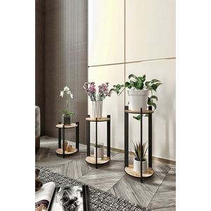 Suport din lemn pentru plante, Poter, Flower Desk Round, MDF , Stejar imagine