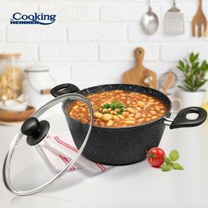 Oala cu capac Onix, Cooking by Heinner, 22x10 cm, aluminiu/ceramica, negru imagine