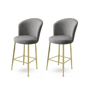 Set scaun de bar (2 bucăți), Charlotte, Alte, Metal, Gri / Auriu imagine