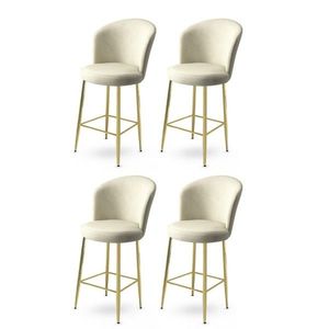 Set scaune de bar 4 piese, Charlotte, Fora, Metal, Crem / Aur imagine