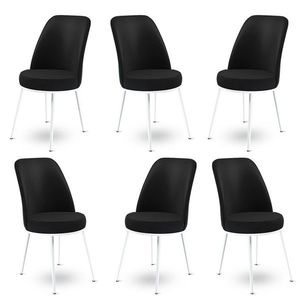Set scaune 6 piese, Charlotte, Dexa, Metal, Alb/Negru imagine