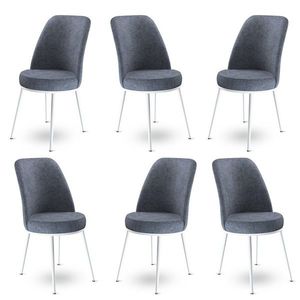 Set scaune 6 piese, Charlotte, Dexa, Metal, Fume / Alb imagine
