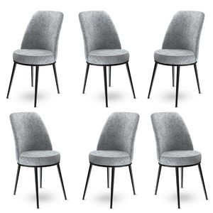 Set scaune 6 piese, Charlotte, Dexa, Metal, Gri/Negru imagine