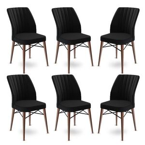 Set scaune 6 piese, Charlotte, Flex, Metal, Negru/Maro imagine