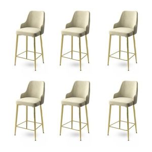 Set scaune de bar 6 piese, Charlotte, Enox, Metal, Crem / Aur imagine