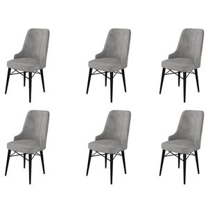 Set scaune 6 piese, Charlotte, Pare, Metal, Gri/Negru imagine