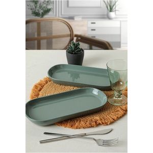 Set platouri servire, Keramika, 275KRM1885, Ceramica , Nu absoarbe apa, Verde imagine