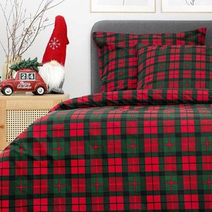 Lenjerie de pat King Size, Tartan, Homla, 3 piese, 200x220 cm, bumbac, rosu/verde imagine