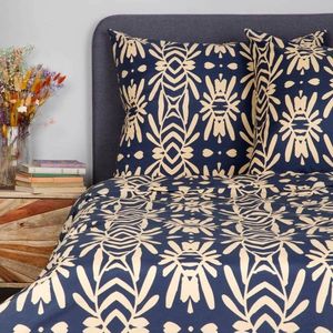 Lenjerie de pat King Size, Quevy, Homla, 3 piese, 200x220 cm, microfibra din poliester, albastru/bej imagine