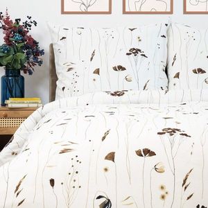 Lenjerie de pat dubla Idalia, Homla, 3 piese, 160x200 cm, bumbac, alb/maro imagine