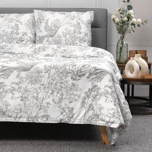 Lenjerie de pat King Size, Morales, Homla, 3 piese, 200x220 cm, bumbac, alb/gri imagine