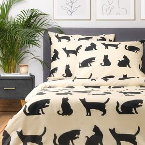 Lenjerie de pat King Size, Poes, Homla, 3 piese, 200x220 cm, bumbac, bej/negru imagine