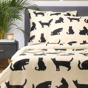 Lenjerie de pat pentru o persoana Poes, Homla, 2 piese, 140x200 cm, bumbac, bej/negru imagine