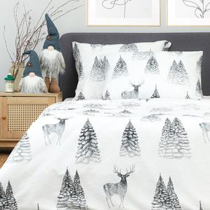 Lenjerie de pat King Size, Munti, Homla, 3 piese, 200x220 cm, bumbac, alb/gri imagine