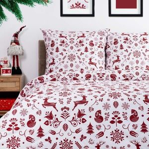 Lenjerie de pat King Size, Deany, Homla, 3 piese, 200x220 cm, bumbac, alb/rosu imagine