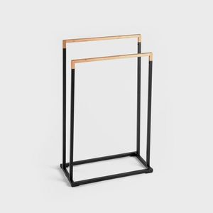 Suport pentru prosoape Coper, Homla, 45x21x76 cm, metal/bambus, negru/natur imagine