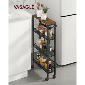 Carucior ingust cu 4 rafturi si roti, Vasagle, 45.4x13x77 cm, PAL/ote, negru imagine