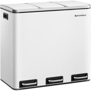 Cos de reciclare cu 3 compartimente, Songmics, 3 x 18 L, 61x31.5x56 cm, inox/polipropilena, alb imagine