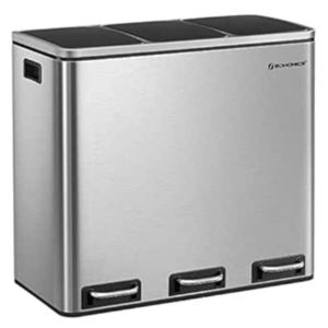 Cos de reciclare cu 3 compartimente, Songmics, 3 x 18 L, 61x31.5x56 cm, inox/polipropilena, argintiu imagine