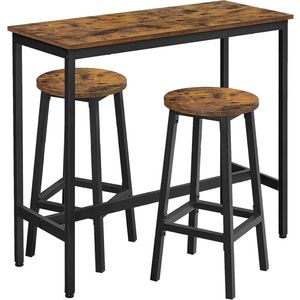 Set masa de bar si 2 scaune, Vasagle, 100x40x90 cm / 32x32x65 cm, PAL/otel, maro rustic imagine