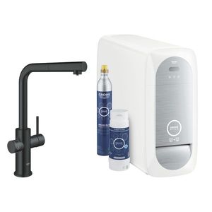 Baterie bucatarie Grohe Blue Home Duo cu dus extractibil pipa L sistem filtrare racire si carbonatare starter kit velvet black imagine