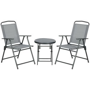 Outsunny Set de Exterior din 3 Piese cu Masă cu Blat din Sticlă și 2 Scaune Pliabile din Plasă, Ф45x50 cm, Gri Deschis | Aosom Romania imagine