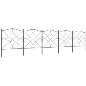 Outsunny Set Gard de Grădină cu 5 Panouri și Stâlpi, Gard Decorativ din Metal, 305x62 cm, Negru | Aosom Romania imagine