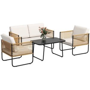 Outsunny Set Mobilier de Grădină din 4 Piese cu Canapea, 2 Fotolii și Măsuță, 110x61x63 cm, Alb Crem | Aosom Romania imagine