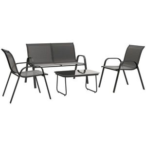Outsunny Set Mobilier de Grădină din 4 Piese cu Canapea, 2 Scaune Stivuibile și Măsuță de Cafea, 113x66x79 cm, Negru | Aosom Romania imagine