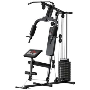 HOMCOM Stație de Fitness pentru Antrenament Acasă cu Scaun și Spătar, Sală de Sport Multifuncțională, 135x103x210 cm, Negru imagine