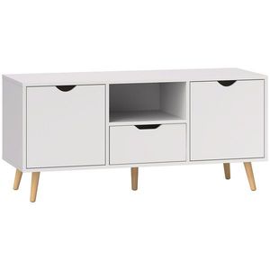 HOMCOM Mobilier TV de 50" cu Sertar, Raft Deschis și 2 Dulapuri, Mobilier TV cu 5 Picioare din Lemn, 110x40x50 cm, Alb | Aosom Romania imagine