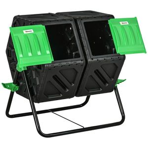 Outsunny Compostor de grădină bac pentru compost resturi rotativ 360° dublă cameră 130 L oțel PP 67 x 60 x 77 cm negru | Aosom Romania imagine