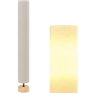HOMCOM Lampadar de coloana din in pentru sufragerie cu comutator pe picior, 2 x soclu E27, 120 cm, bej | Aosom Romania imagine
