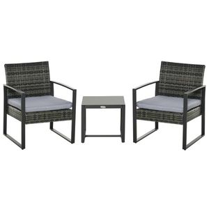 Set de mobilier de grădină Outsunny din ratan pentru 2 persoane, Set de mobilier de balcon din poliratan, Set de mobilier de balcon cu pernuțe, Grădină Gri | Aosom Romania imagine