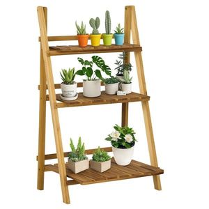Outsunny Etajeră pentru plante în lemn formă piramidală, eșafodaj pliabil cu 3 rafturi 60 x 37 x 93 cm maro | Aosom Romania imagine