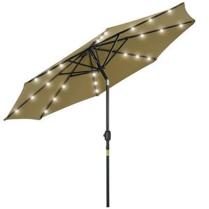 Outsunny Parasol octogonal inclinabil Ø 2, 7 x 2, 4 m luminos solar 24 LED-uri poliester cu densitate mare de 180 g/m² maro | Aosom Romania imagine