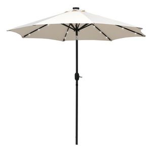 Outsunny Umbrelă de grădină Umbrelă dreaptă Umbrelă octogonală rabatabilă Ø 2, 7 x 2, 4 m luminată solar 24 LED-uri poliester de înaltă densitate 180 g/m² crem | Aosom Romania imagine