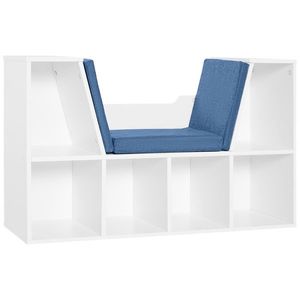 HOMCOM Bibliotecă Bancă 2 în 1 Design Contemporan 6 casete 3 Perne incluse 102L x 30l x 61A cm Alb Albastru | Aosom Romania imagine